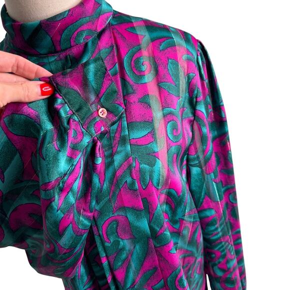 Vintage Nicola mock neck semi sheer metallic stripe blouse size 12 large L - Picture 2 of 7